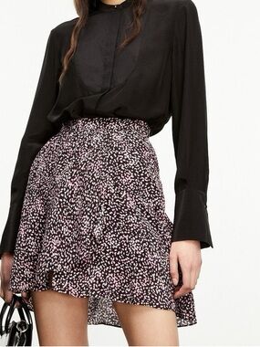 [NWT] $250 THE KOOPLES PARIS Flowing Short Frilly Skirt in black pink pattern.